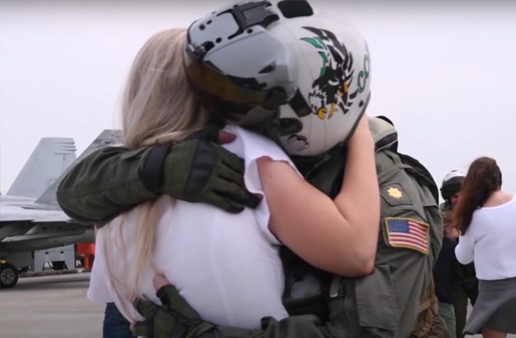 This fighter jet pilot was away for months, he freaks out when he sees his wife again