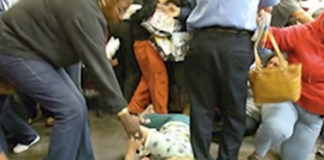 Old woman gets trampled while trying to buy a present for her grandson on Black Friday